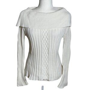 Dressbarn Ivory Sweater Glam Boat Neck Cotton Textured Night Out Holiday Women M